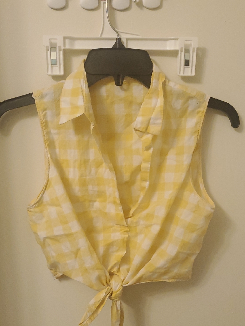 Lush Yellow and White Gingham Tie-Front Crop Top
